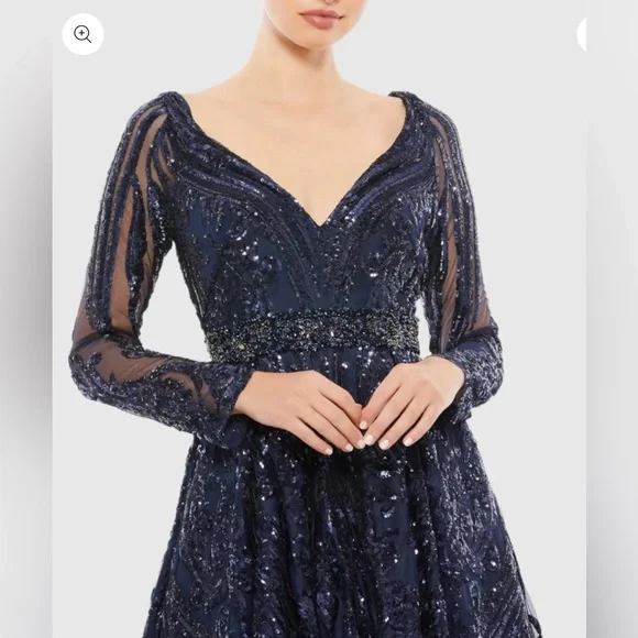 Long Sleeve Embellished Evening Gown Size 8 Color Midnight Blue